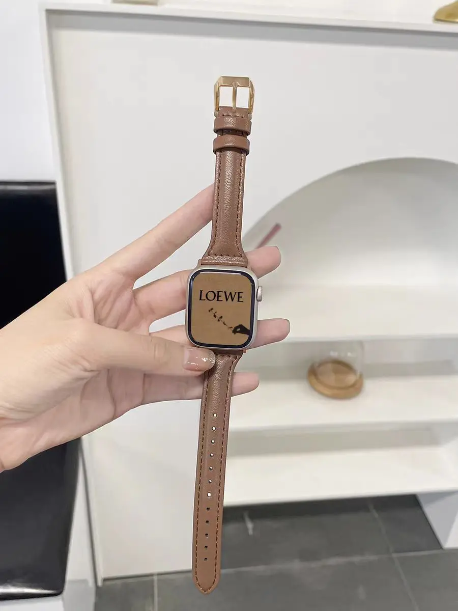 Slim Leather Strap For Apple Watch Band 44 40 41mm 42mm 38mm 49mm 44mm Bracelet Apple watch 8 45mm bands Ultra 9 7 se 3 4 6 Belt image 6