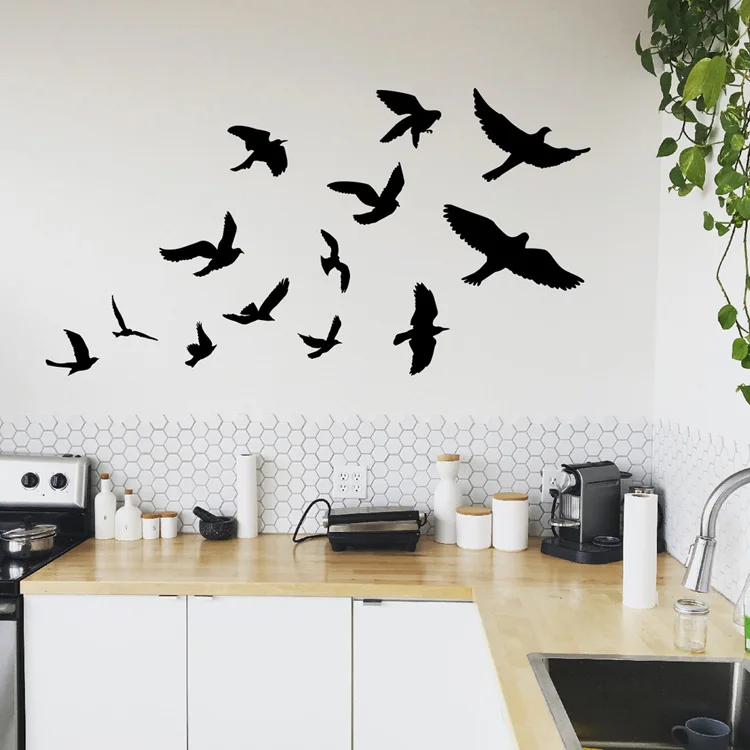 �Many Little Birds Fly“-Wandaufkleber für die Dekoration von Wohnzimmerhintergründen, selbstklebende Wandbilder, zur Verschönerung von Schlafzimmern, abnehmbare Aufkleber. – Detail 6