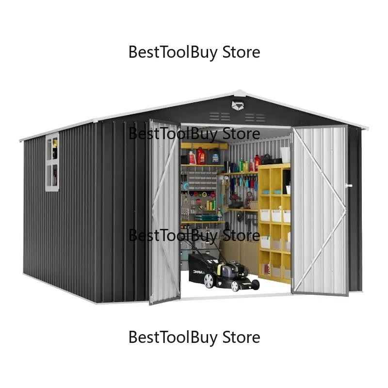 

10x12FT Metal Outdoor Storage Shed Lockable Doors Clear Window Waterproof Backyard Patio Tool Storage Customized