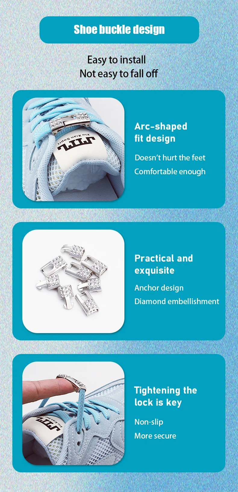 Elastische Schnürsenkel ohne Binden, Sneaker-Schnürsenkel mit Diamant-Kreuzverschlüssen für Kinder und Erwachsene, Gummibänder, Schuhbänder, 1 Paar/2 Paar – Detail 4