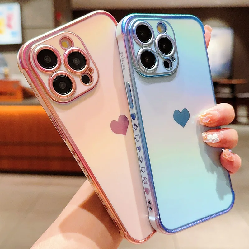 Custodia per telefono con cuore d'amore laterale glassa colorata per IPhone 17 16 15 Pro Max 14 13 12 11 Cover posteriore antiurto