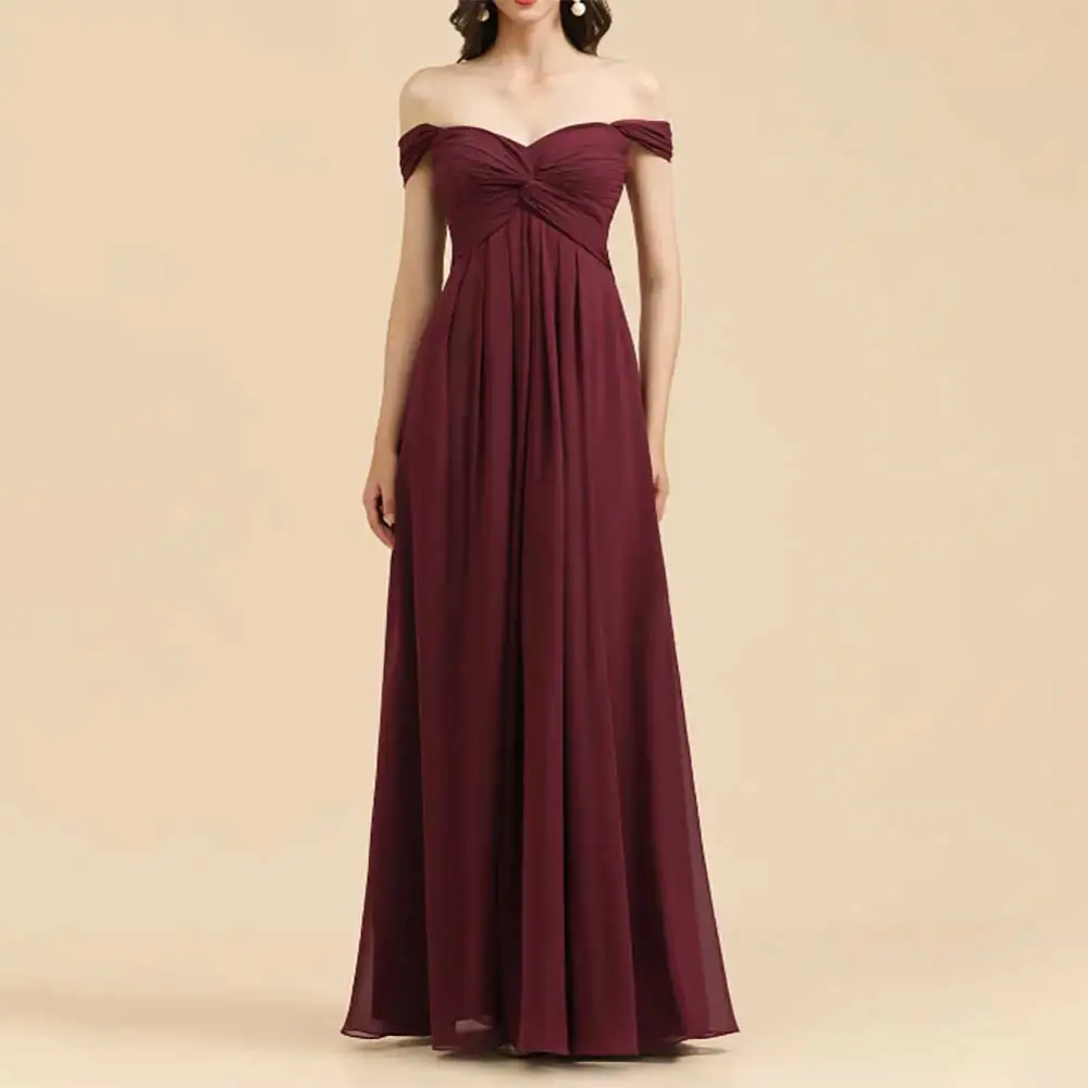 

Sexy Off The Shoulder Pleated A-Line Backless Evening Dress for Women Prom Party Bridesmaid's Dresses Formal Gowns فساتين سهرة
