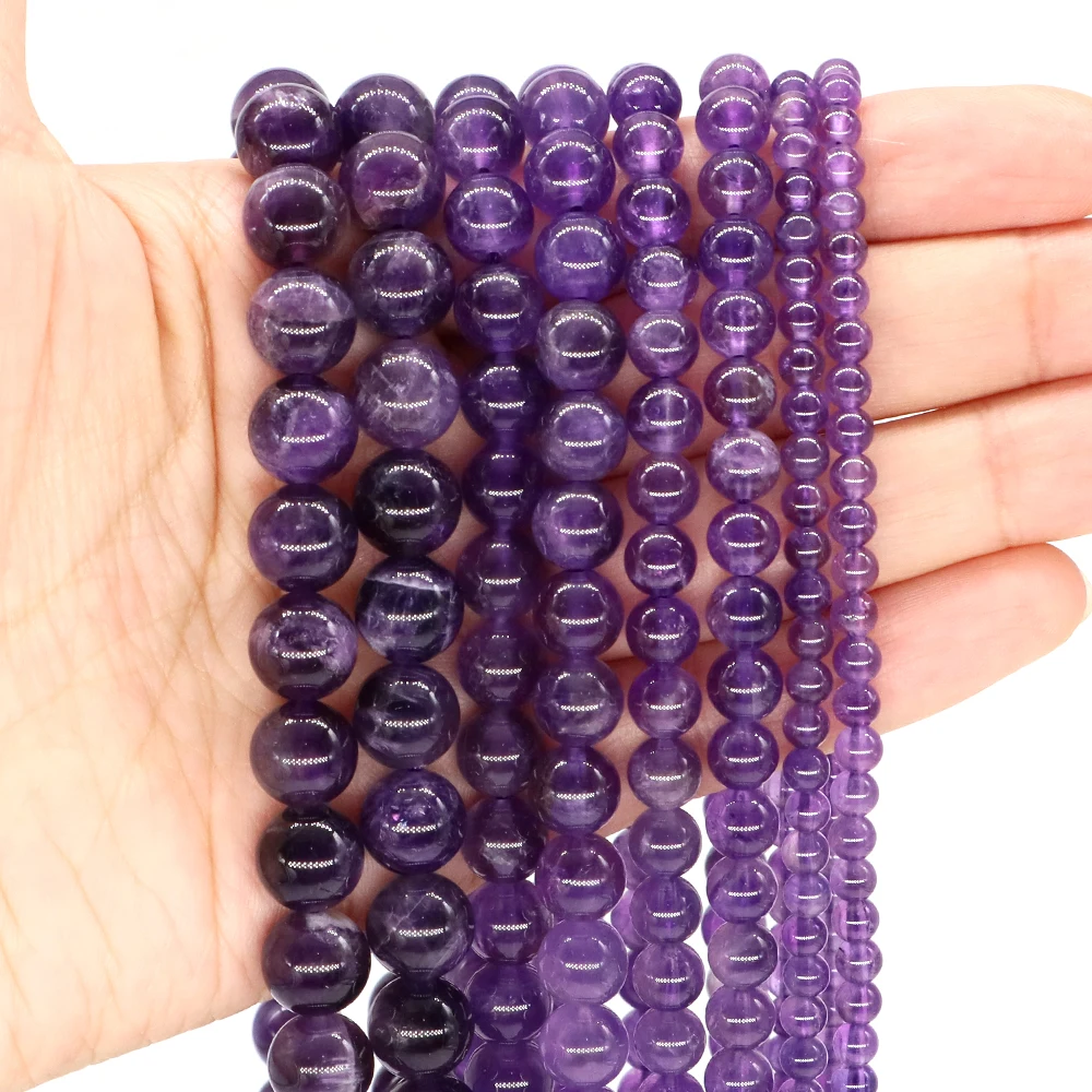 

4/6/8/10mm Amethyst Beads Natural Stone Healing Crystal Round Loose Spacer Gems Bead for Jewelry Making DIY Bracelet Accessories