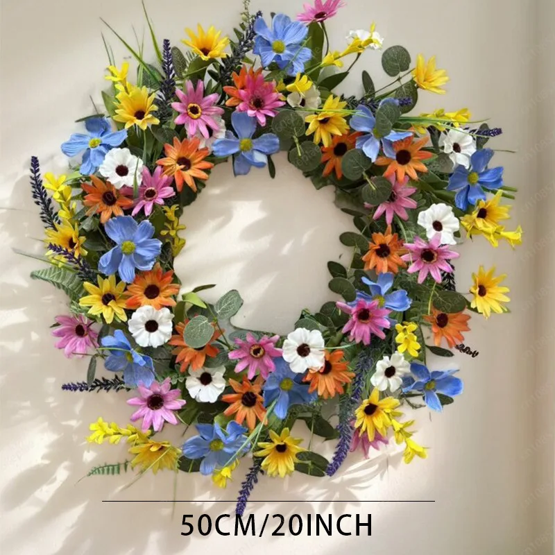 

Имитация весеннего венок с ромашками, свадебное украшение для дома, весеннее моделирование, пасхальный венок