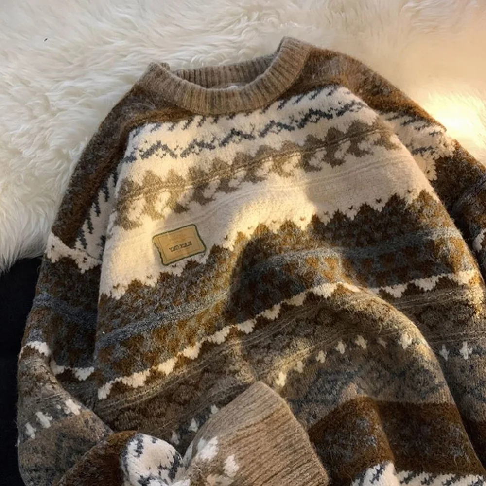 

2025 New Men's Knitwear round Ne Sweater Autumn Winter Loose Fit Japanese Sle Lazy Faion Retro Knitted High End Feeling