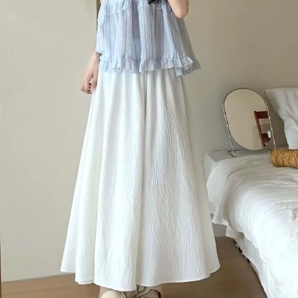 

Ice Silk Ice Silk Wide Leg Pants Skirt Solid Color Korean Style Wide Leg Pants for Women White Black Thin Women's Harem Pants