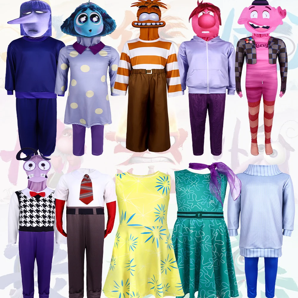 NewAnime Movie Inside Out Joy Cospaly Costume Joy Anger Fear Cos Outfits For Adult Kids Halloween Stage Performance Costume