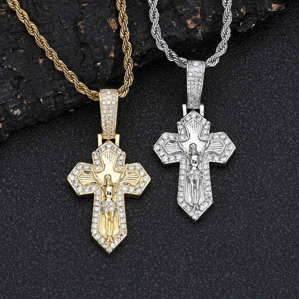 Hip Hop Original Design S925 Sterling Silver VVS Cross Pendant Charm Praying Hands Iced Moissanite Cross Pendant Necklace