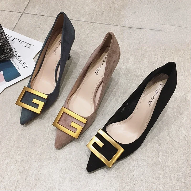 Metal Decoration Baotou Sandals Women Shoe French Pointy High Heels All-match Work Shoe Sexy Single Shoe High Heel Women Sandals