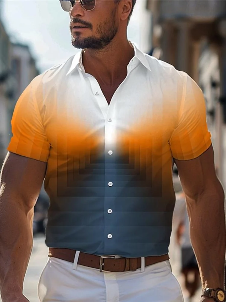 

3D Gradient Color Printed Men's Urban Fashion Shirt Summer Daily Casual Men's Shirt Outdoor Seaside Vacation Short-sleeved Shirt