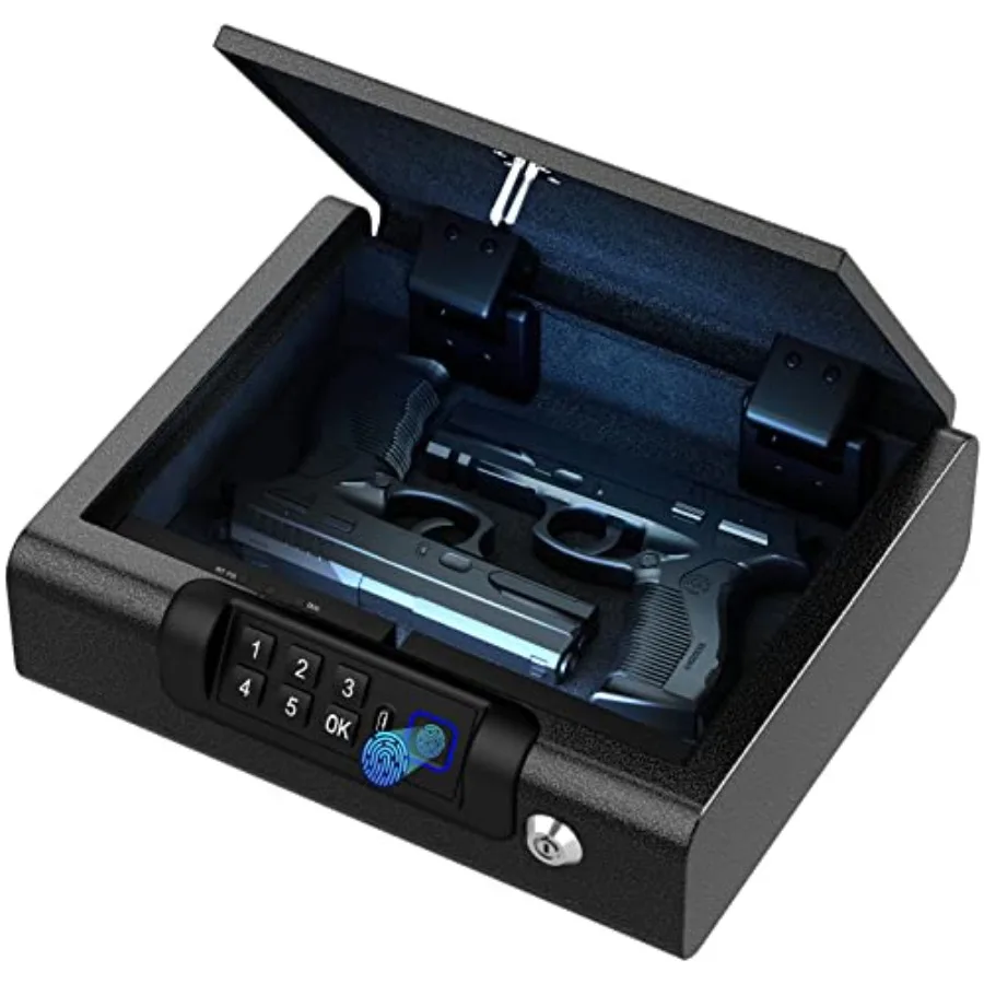 

Biometric Gun Safe for Pistols 3-Ways unlock Fingerprint Digital PIN Key Unlock Handgun Safe with Sound Lock box for Cloakroom