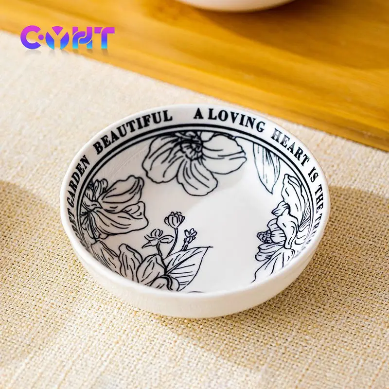 Retro Printing Snack Dishes Ceramics Household Dipping Sauce Plate Circular Japanese Restaurant Fruit Dish 1pc/2/4pcs Tableware