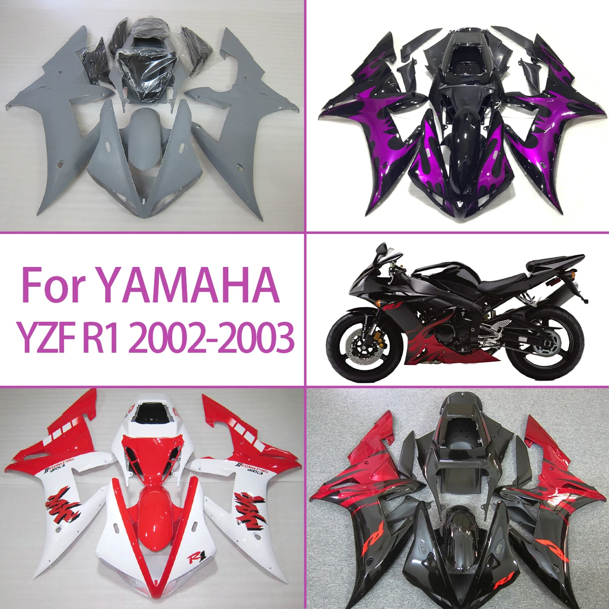 

Grey Fairings For 2002 2003 Yamaha YZF R1 ABS Plastic Fairing Kit Motorcycle Bodywork Color options 02 03 YZF R1