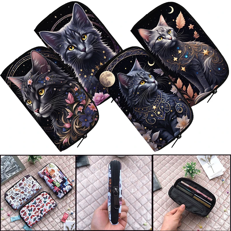 Kawaii Black Cat Moon Print Wallet Women Coin Money Bags ID Credit Card Earphone Phone Holder Clutch Bag Casual Long Purses Gift