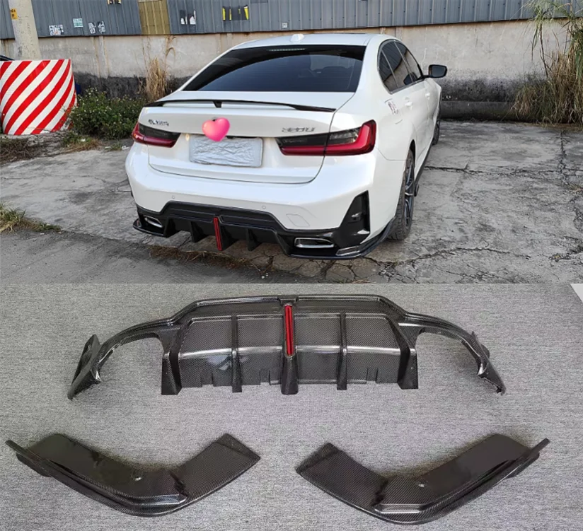 Real Carbon Fiber Rear Bumper Diffuser For BMW 3 Series G20 2023 2024 Trunk Door Lip Spoiler