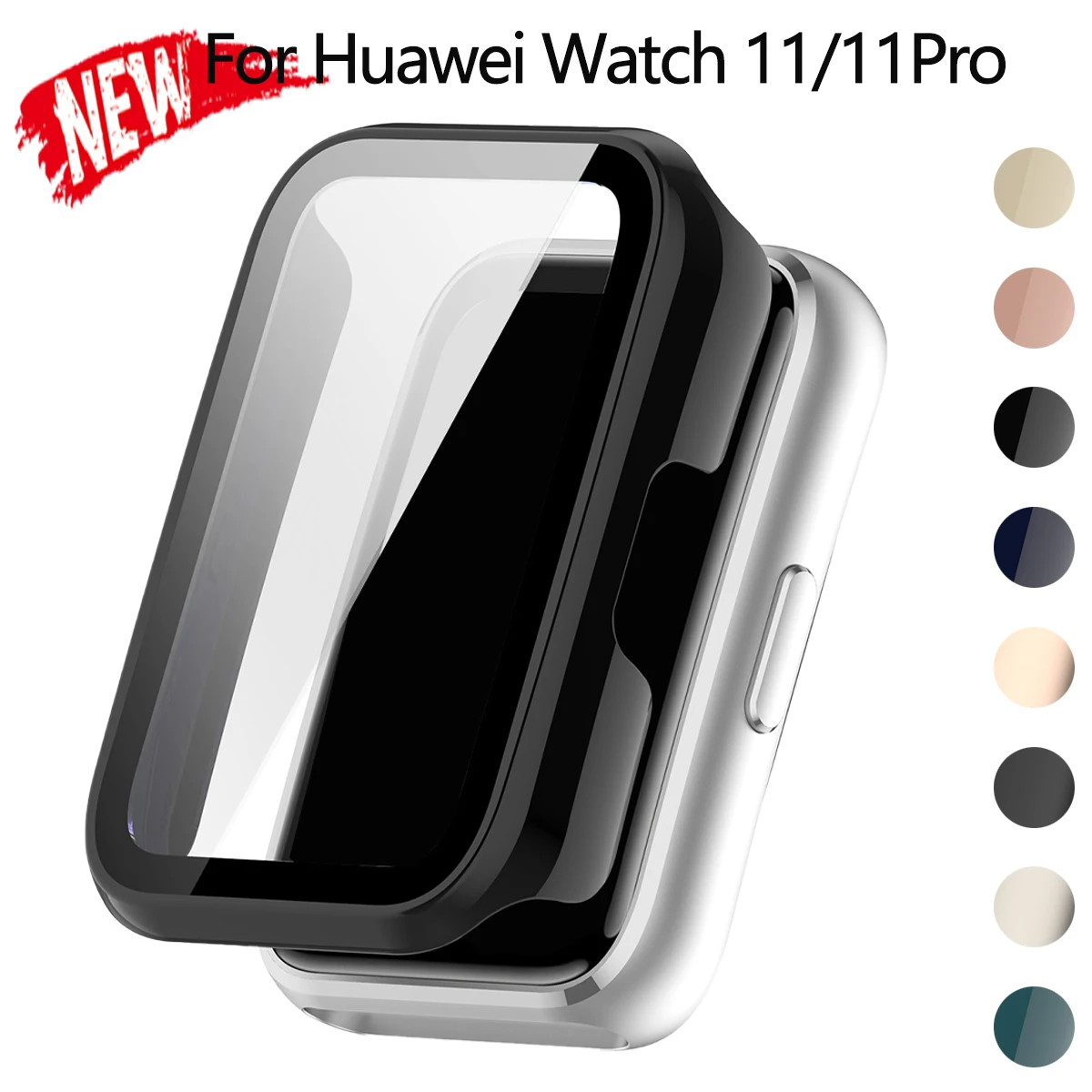 Schutzhülle für HUAWEI Band 11/11Pro, Displayschutzfolie, vollständige Abdeckung, harte PC-Stoßfängerschale, gehärtetes Glas, Band 11/11 PRO NFC-Abdeckung