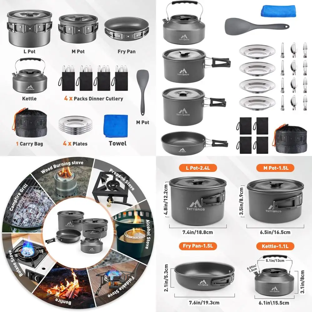 

Portable 27-Piece Camping Cookware Set for 2-4 People: Kettle, Pots, Pans, Utensils, Plates & Dishware for Outdoor Adventures
