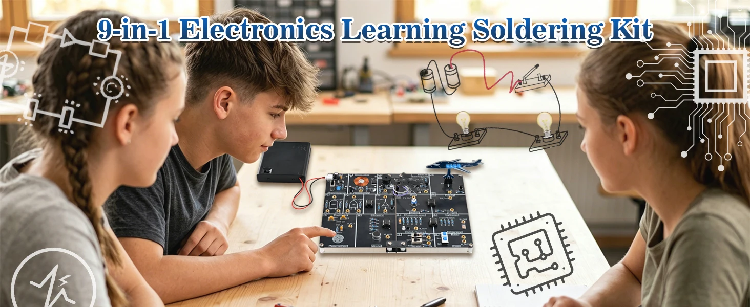 Kit de Soldadura para Aprendizaje Electrónico DIY, Placa de Experimentación STEM con Circuito Táctil/Sónico/Luminoso/IR,
