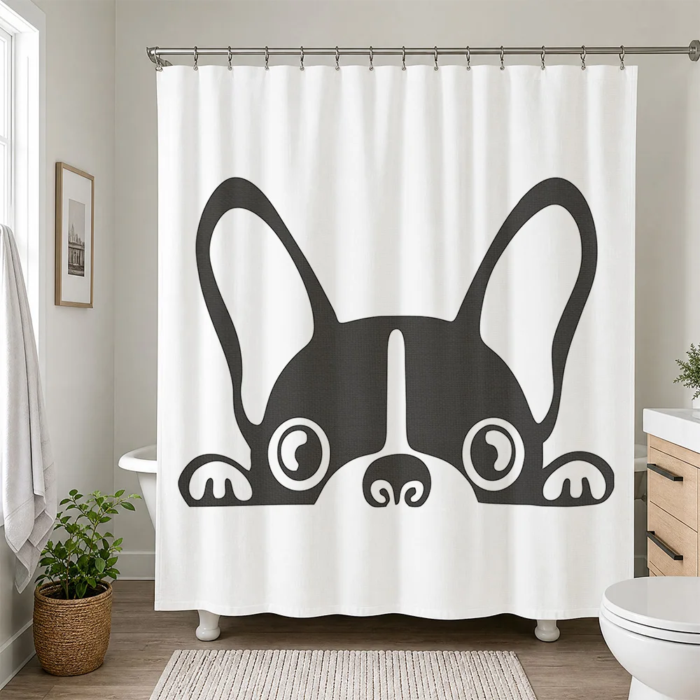 Funny French Bulldog Dog Face Shower Curtain Waterproof Bathroom Decor Cute Pet Lover Gift Curtain