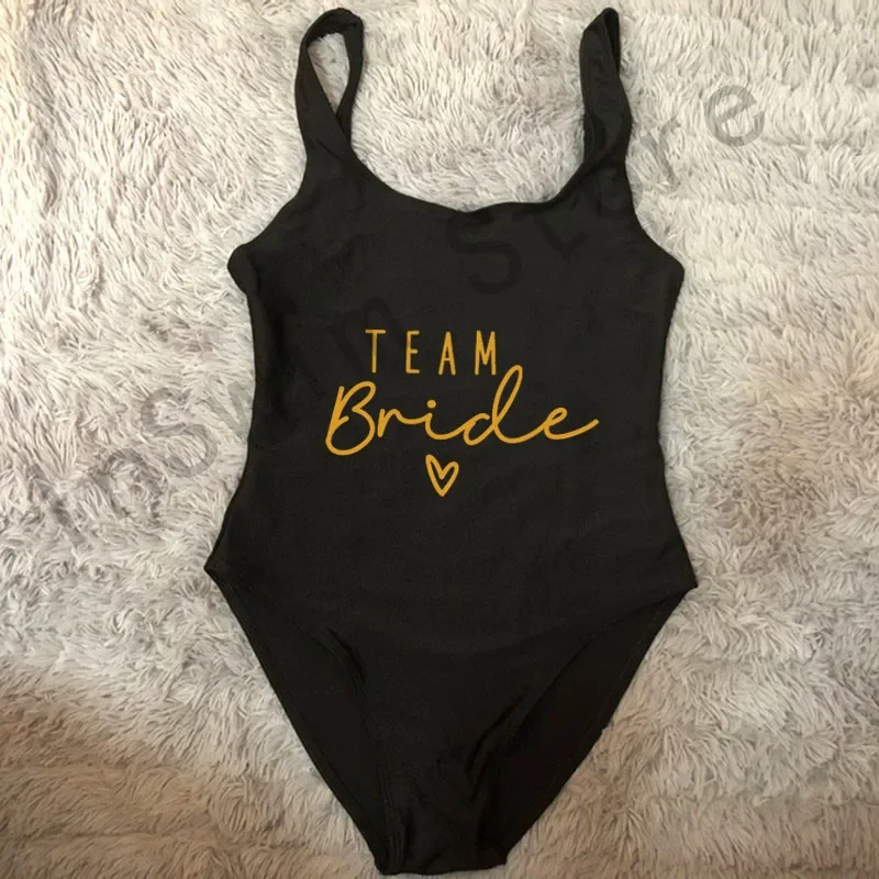 

TEAM Bride Heart Print One Piece Swimsuit Women Swimwear High Cut Low Back Sexy Bodysuit Bachelor Party Bathing Suit Swimming