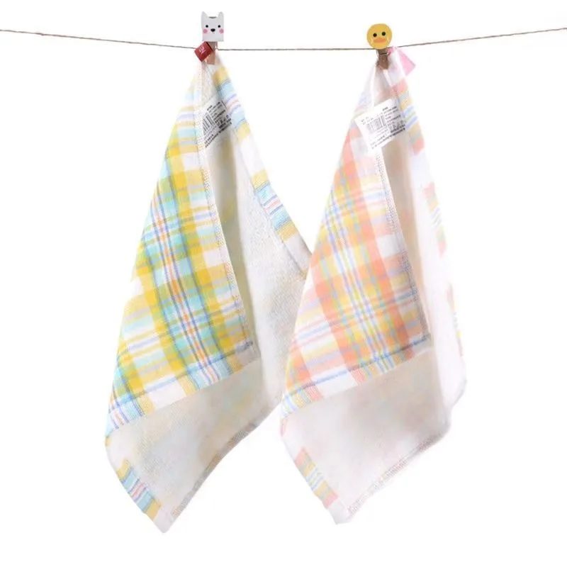 1Pc 25x25cm Gauze Terry Cotton Soft Absorbent Multi-color Plaid Bathroom Children Kids Square Face Towel