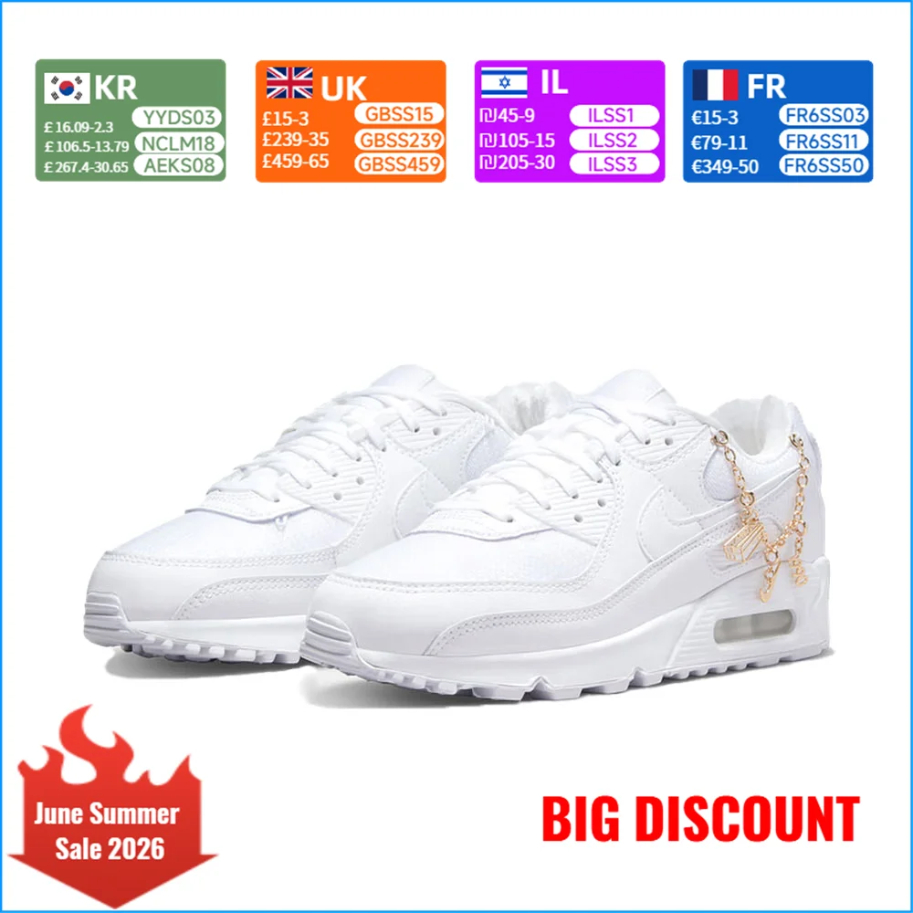 Tênis feminino Nike Air Max 90 com amortecimento Air Max, design retrô clássico, confortável, durável, sapatos casuais DH0569-100