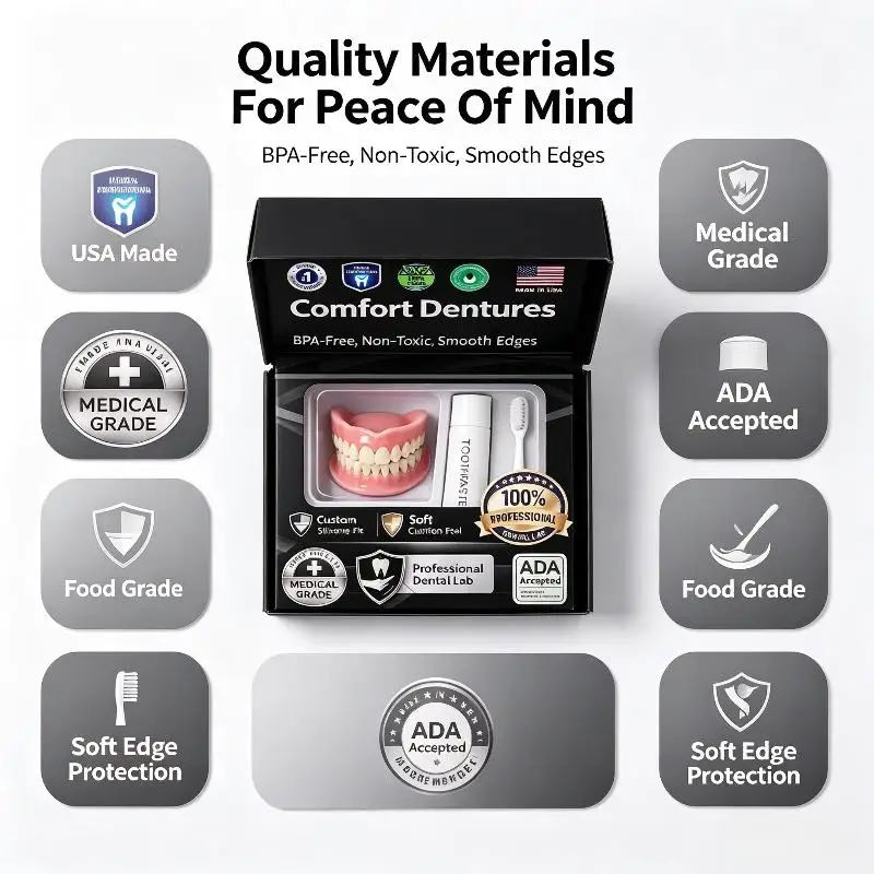 1 Set Moldable Silicone Denture Kit Natural Ivory Upper Lower False Teeth Comfortable Fit for Temporary Teeth Replacement Party