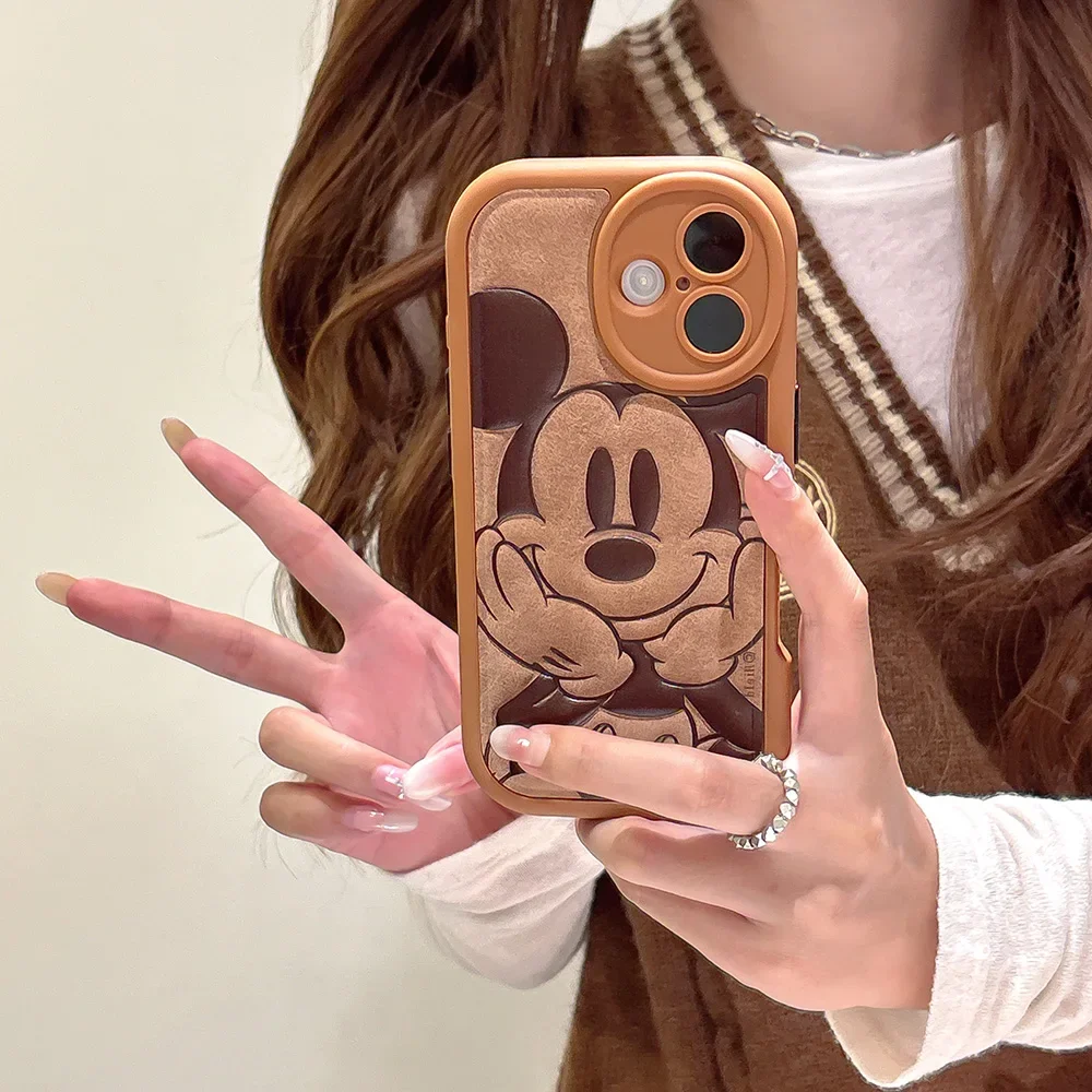 หรูหราหนังการ์ตูนDisneies MickeyสําหรับIPhone 16 15 14 13 12 11 Pro Max Anti-Dropนุ่มปกหลังFunda