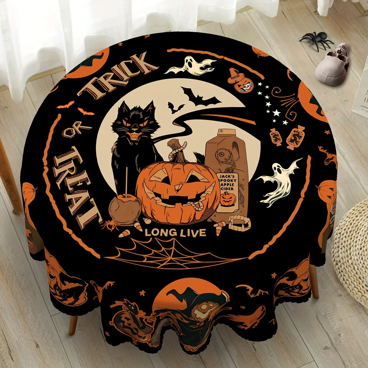 1 piece of pumpkin black cat Halloween tablecloth, bat skull witch ghost tablecloth, terrifying Halloween tableclothzyc