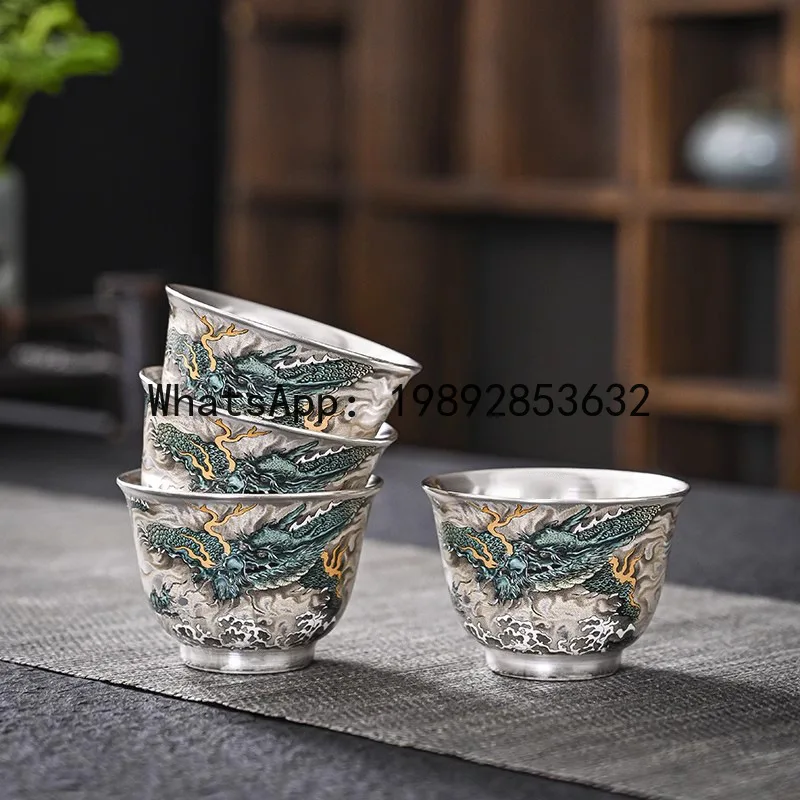

ZMLSilver hand-painted ink dragon master cup tea ceramic gilt health wine tea cup