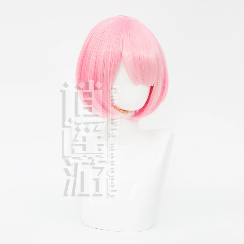 Anime Re Zero Ram Rem Cos Wig 30CM Pink biru rambut pendek rambut sintetik tahan panas pesta Halloween wig Cosplay topi + Wig