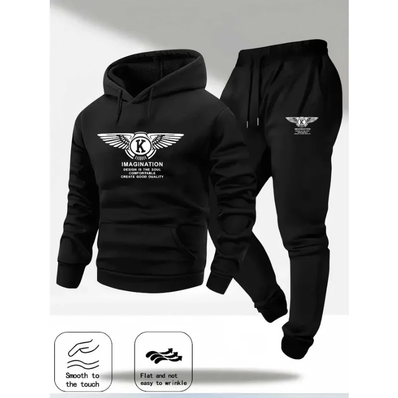 Męski dres sportowy na jesień i zimę 2025 z kapturem i spodniami dresowymi, odzież męska do sportów outdoorowych.