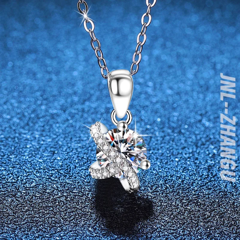 

925Sterling Silver Necklace Moissanite Pendant Korean Style Cosmic Star Clavicle ChainDColorful Moissanite Necklace