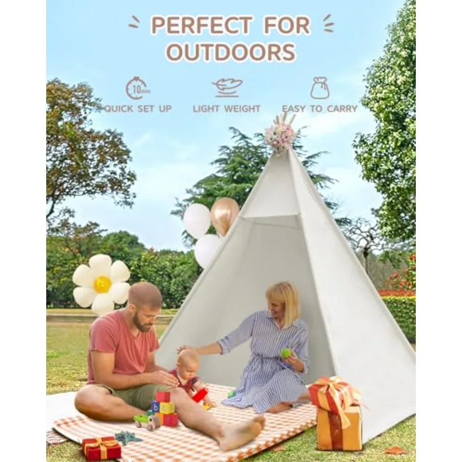 86 "H plus grand tipi jouer énorme pliable intérieur avec lumière étoilée grande toile extérieure pour adultes 5 côtés large avant ouvert avec