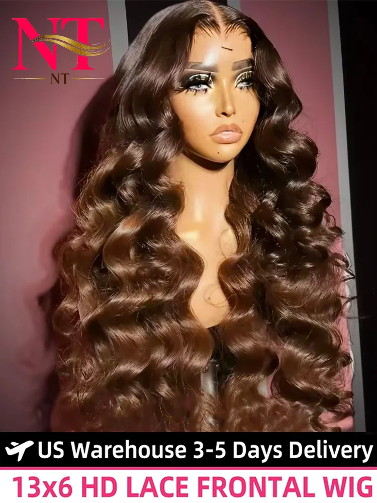 

13x4 13x6 Chocolate Brown Body Wave Lace Front Wig Transparent 4x4 5x5 HD Lace Frontal Wigs Preplucked Colored Human Hair Wigs