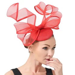 2025 New Fascinators Hat Beige Bowknot Light Blue Cocktail Fedoras Derby Accessory Headbands Lady Chuch Headpiece Headwear