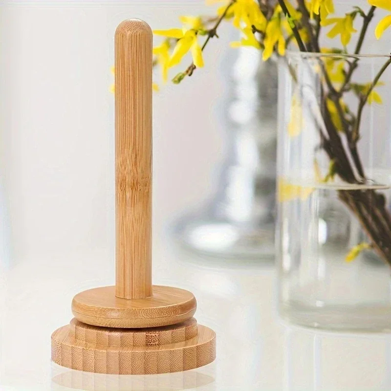 Handmade Wooden Yarn Holder Rotating Ball Thread Stand with Storage Base Desk Organizer for Knitting Crochet