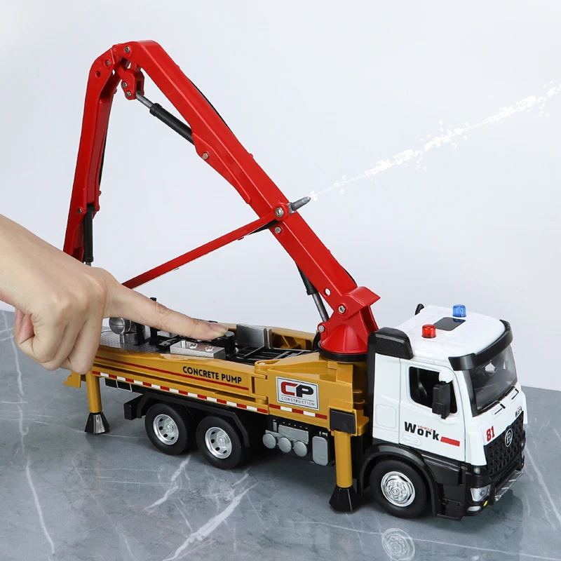 Camión bomba de cemento 1:18, modelo de coche de aleación, vehículo de transporte de Metal fundido a presión, juguete de ingeniería para niños,