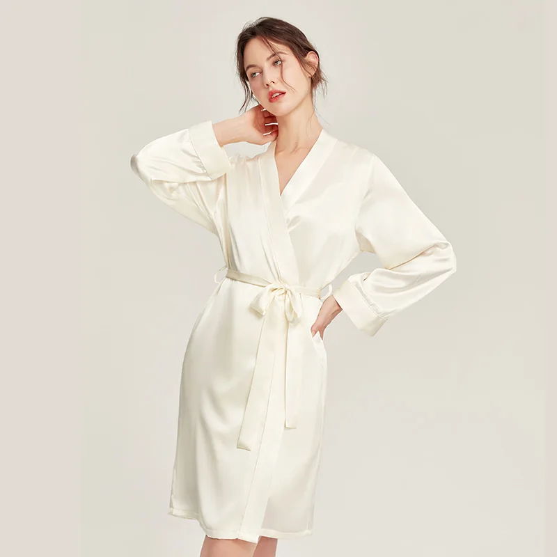 Winsleter,19MM 100%Real Silk Simple Night-robe,Elegant Sexy Pajamas Robe,Women Long Sleeve,2024 Summer Autumn P469124QM