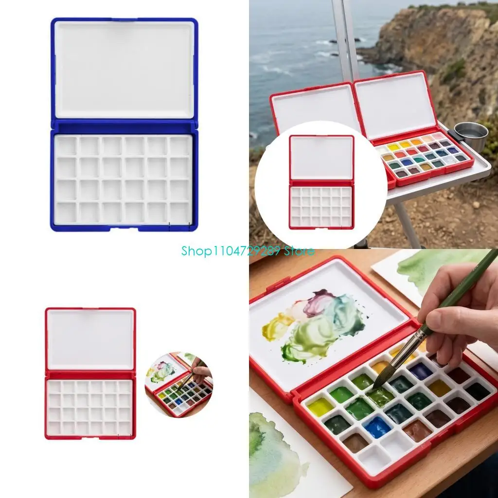 D8KE Artist Paint Box 24 Slots with ABS Carry Case, Removable Pans, and Moisture Retaining Travel Use for Daily Study