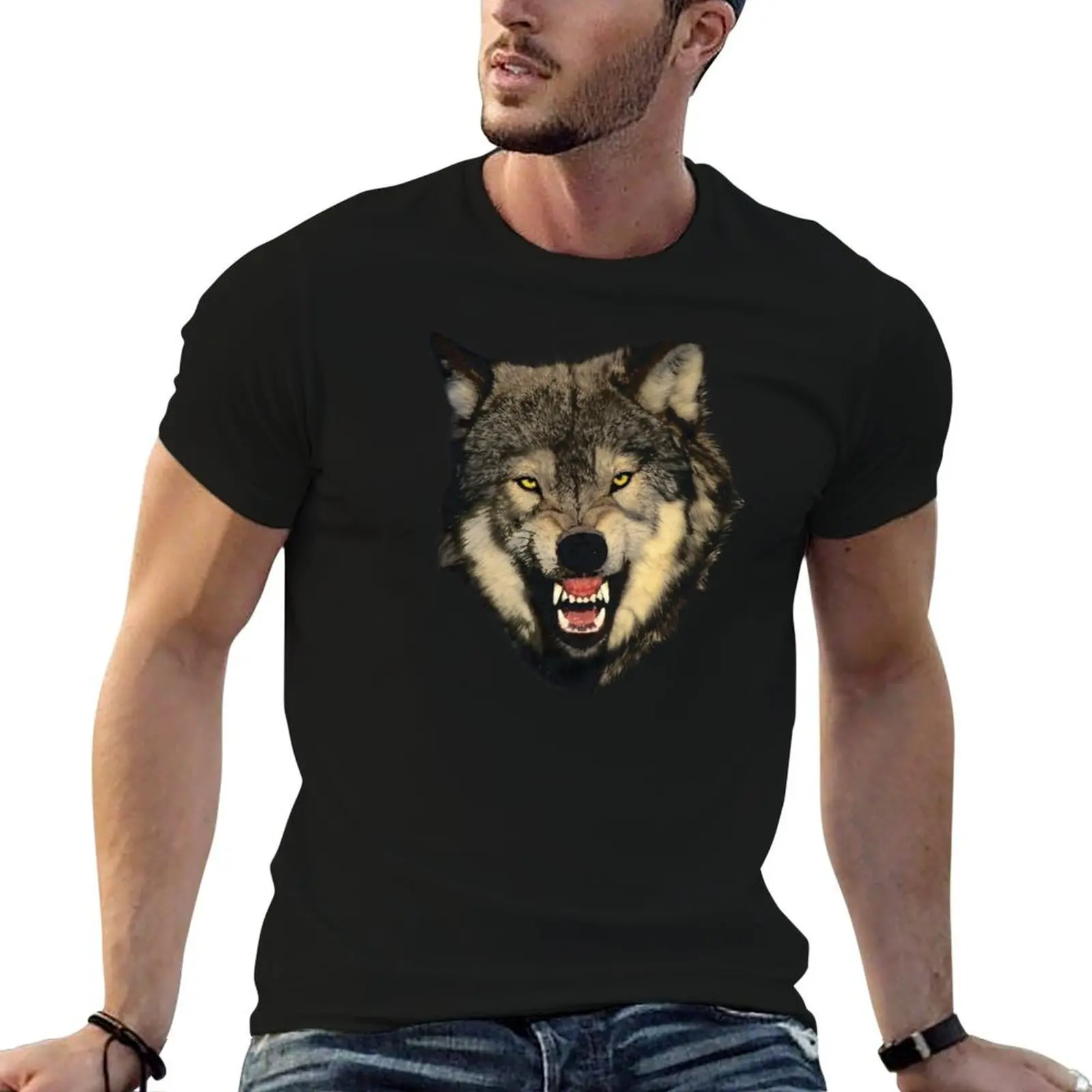 Wolf Snarl T-Shirt vintage graphic tee Blouse heavy weight t shirts for men