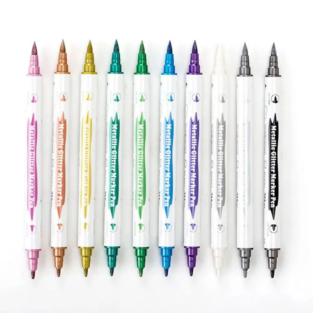 

Набор из 10 металлических маркеров с двойным наконечником, блестящие маркеры для рисования, маникюра и декора, мерцающие металлические лайнеры