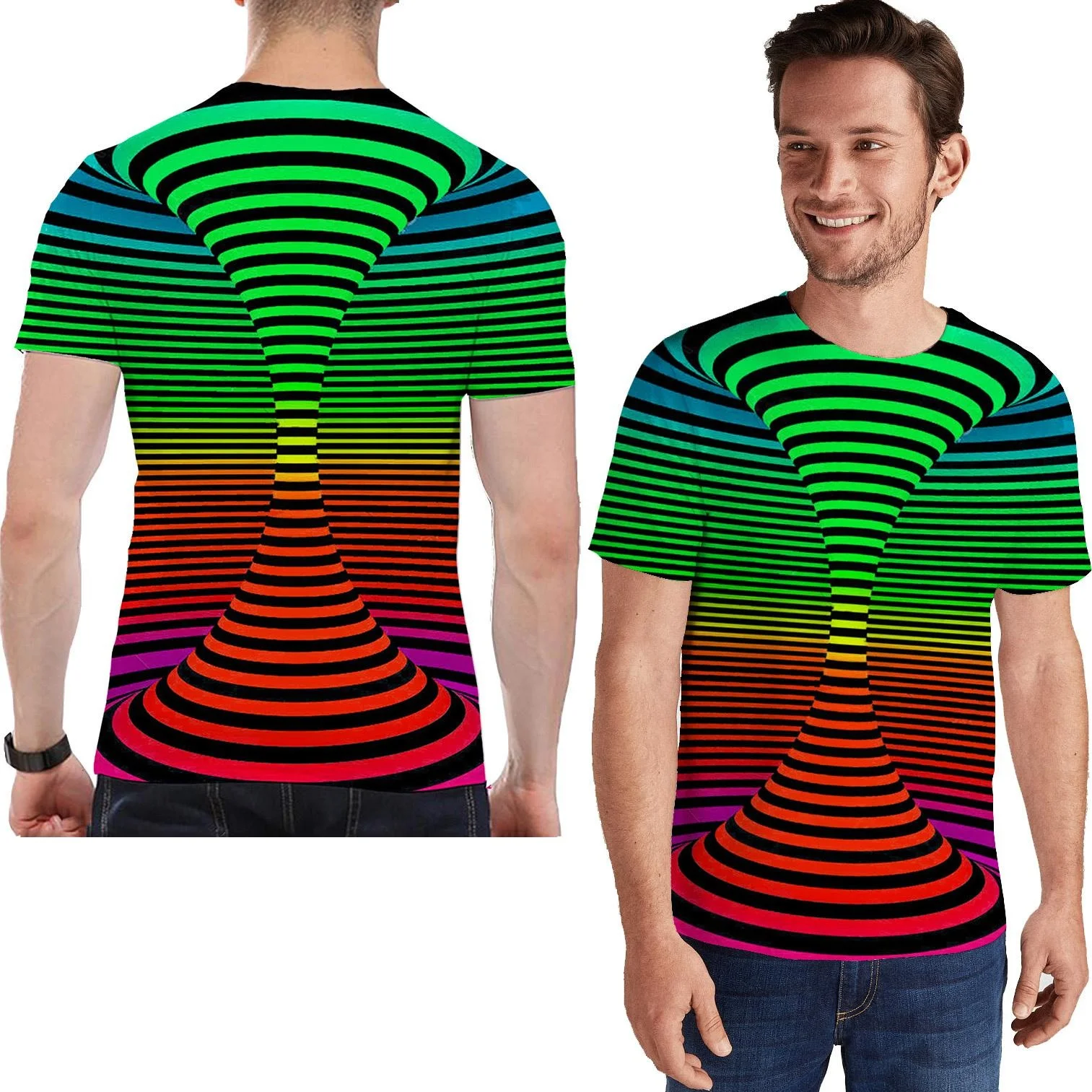 Newest Fashion Rainbow 3D Printing Summer T Shirt Vertigo Hypnotic Vortex T-shirt Men/Women Funny Short Sleeved Tee