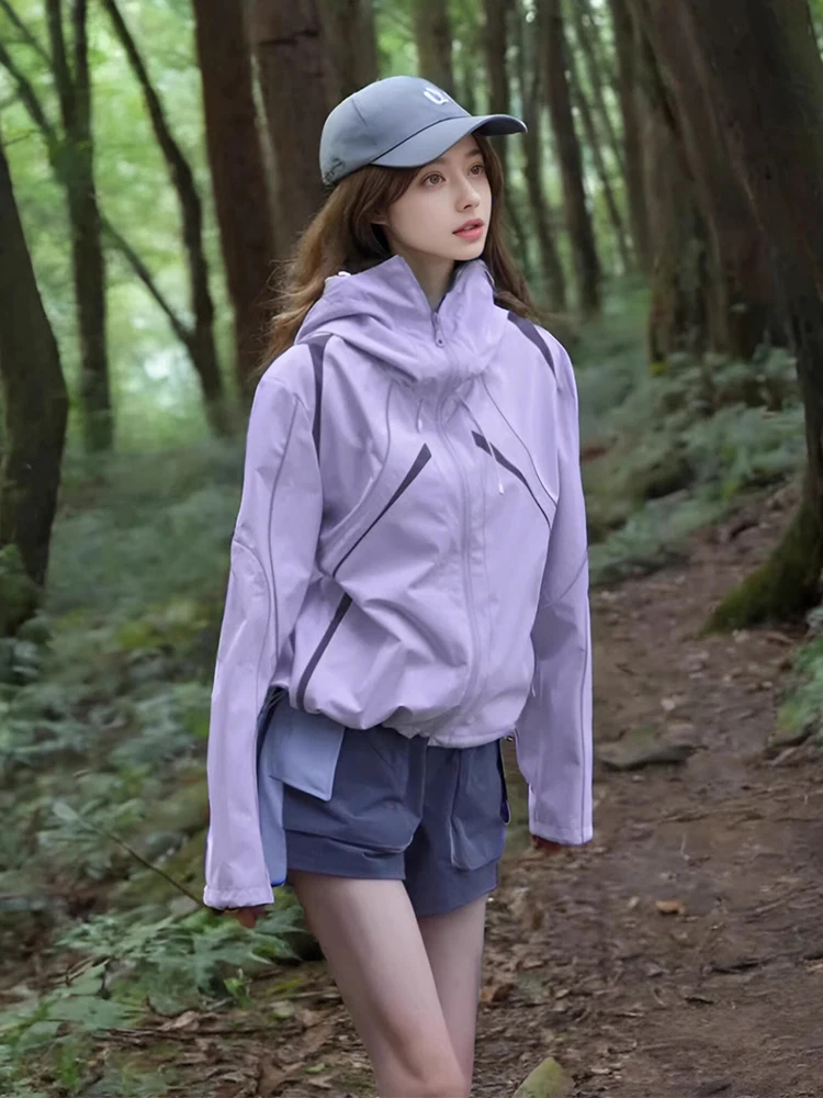 

Женская функциональная куртка Fuyuan фиолетового цвета, весна-осень 2026, новая, для активного отдыха, три в одном, ветрозащитная, для походов и альпинизма