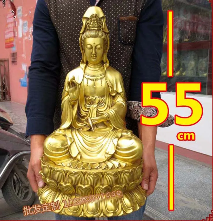 

2023 HOME Temple large God buddha efficacious Talisman COPPER Guanyin brass carving Sculpture statue 55cm