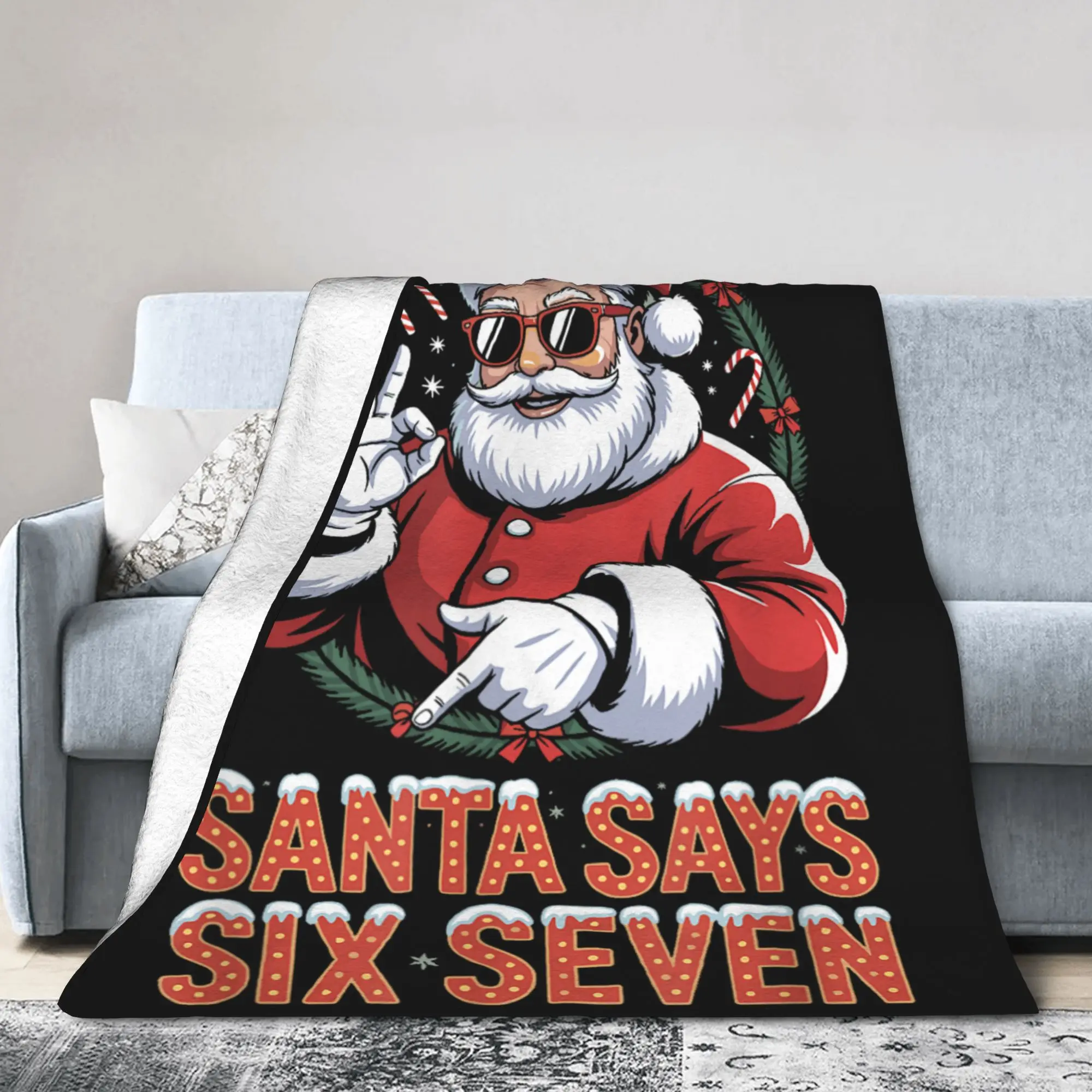 

Santa Six Seven Christmas Xmas Coral Fleece Throw Blanket Number 67 Bedding Throws Knitted Blanket Lightweight Multi-function