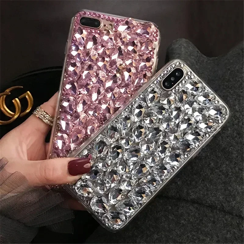 S22 Ultra Glas Dicke Strass Fall Für Samsung Galaxy S21 S20 Plus A51 A71 Hinweis 10 lite A20S Abdeckung Bling Telefon Gehäuse