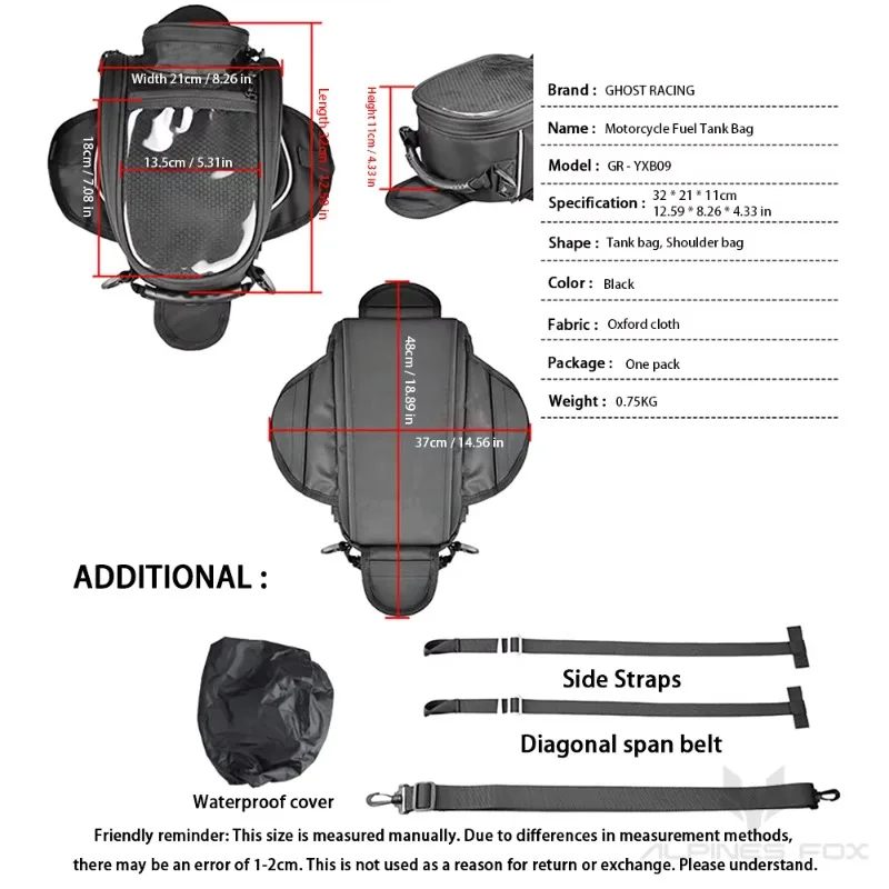 Waterproof and detachable motorcycle off-road fuel tank bag, touch screen, mobile navigation, travel bag