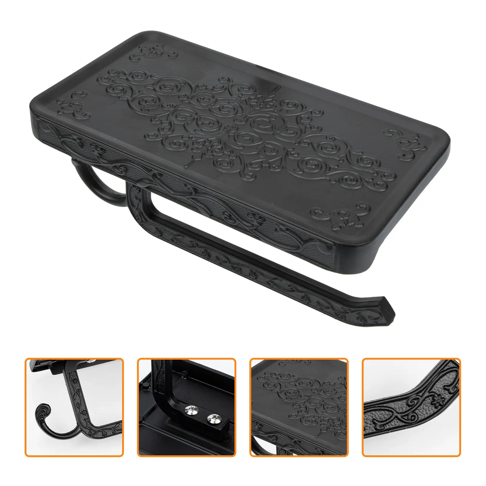 

Black Toilet Paper Holder Wall Mounted Modern Design Bathroom Kitchen Tissue Storage Rack Multipurpose Roll Paper Hanger