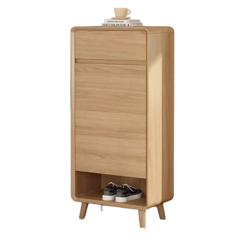 Retro Solid Wood Entryway Shoe Cabinet Wall Mounted Storage Rack Medium Size Vintage Hallway Organizer for Home
